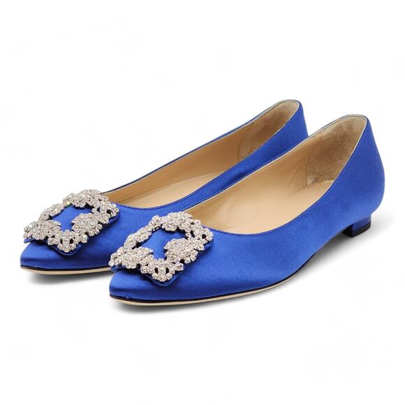 Manolo Blahnik Shoes - Manolo Blahnik Hangisiflat Jewel Buckle Flat Pumps - Satin - Blue 36 5.5US $1095